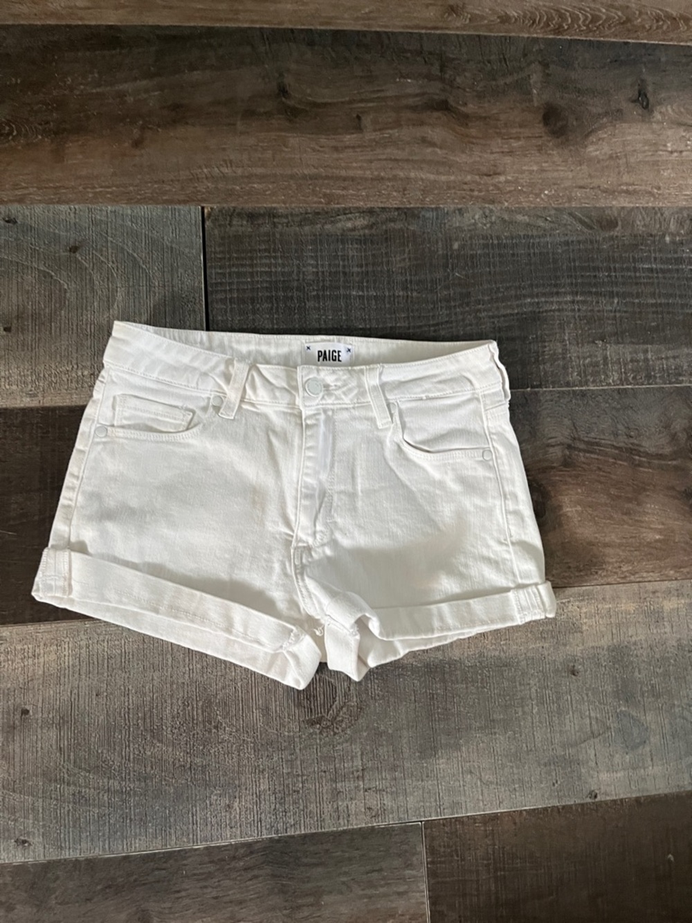 PAIGE White Denim Cuffed Jean Shorts